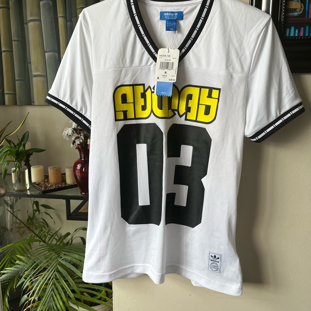 Adidas White and Black Jersey Shirt